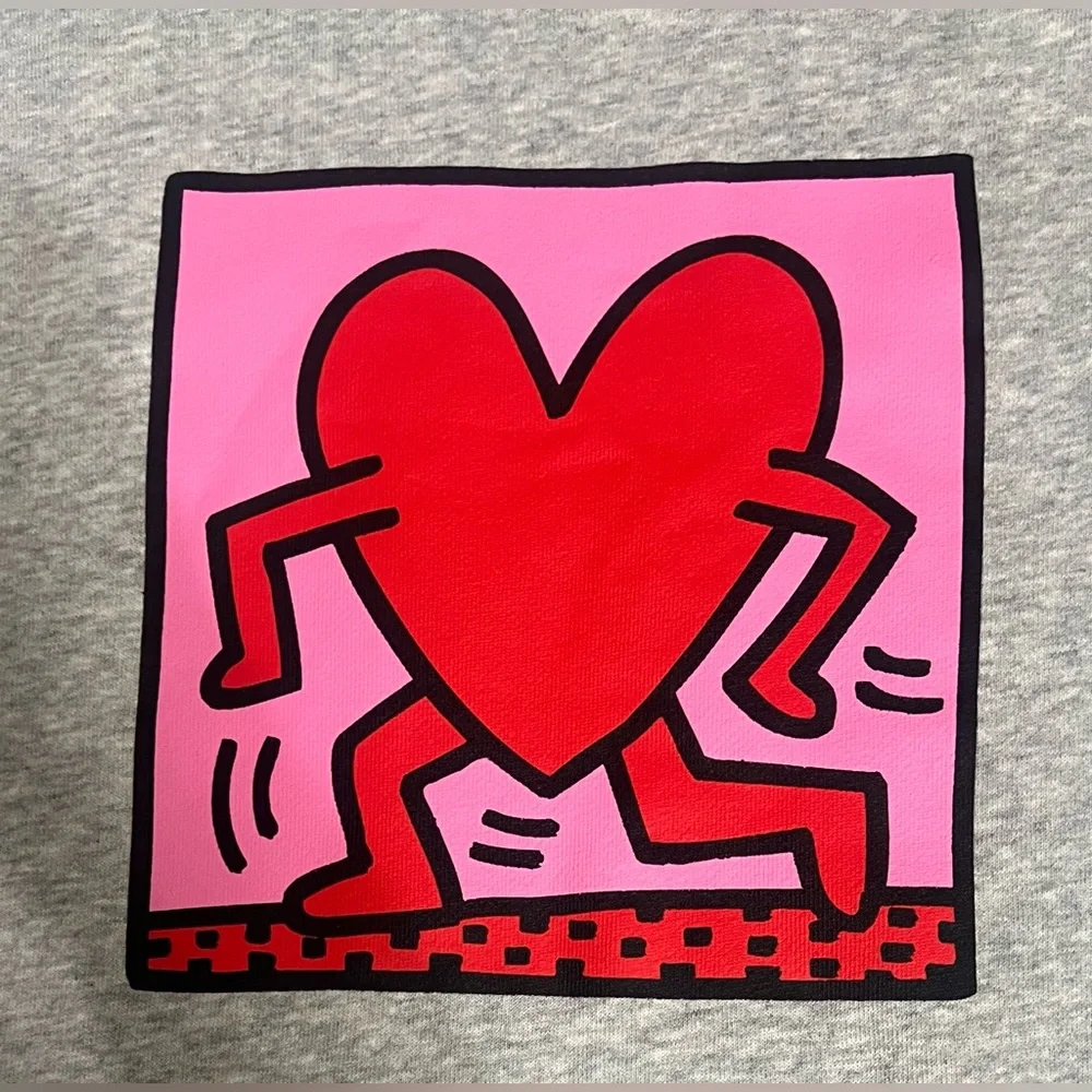 GAP x Keith Haring extra long Sweatshirt w/Heart Graphic and side zips Size 8 M